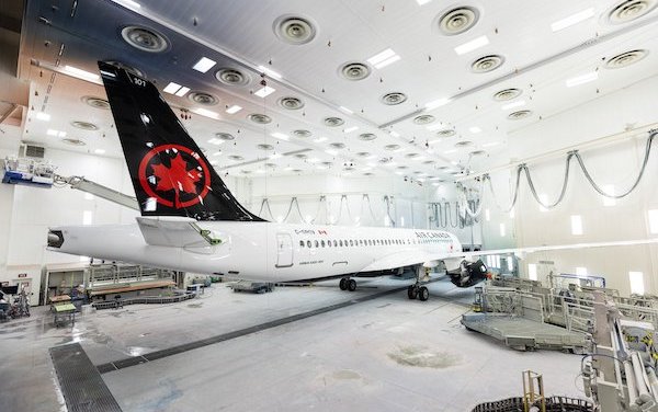 Air Canada first A220 rolls out of the painting hangar