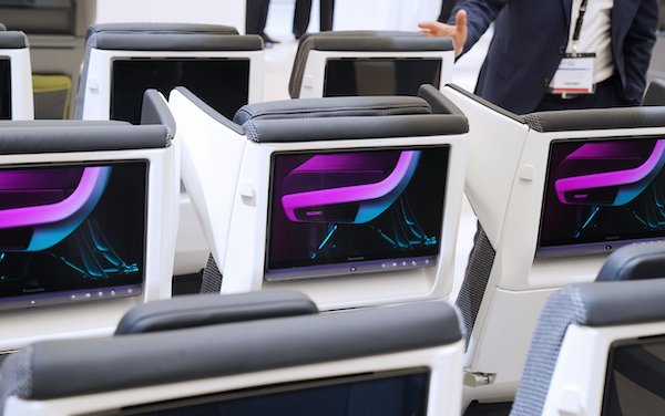 New in-flight entertainment seat-end solution installed on the CL3810 economy class seat - Recaro Aircraft Seating partnered with Panasonic Avionics