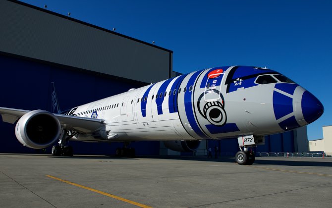R2-D2 ANA 787-9 Rolls Out of Hangar