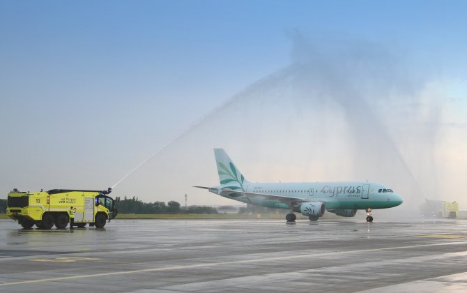 Cyprus Airways' inaugural flight from Larnaca to Prague warm welcome at Prague Airport 