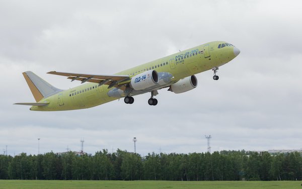 MC-21-310 flight-test aircraft arrived in Ulyanovsk to be painted